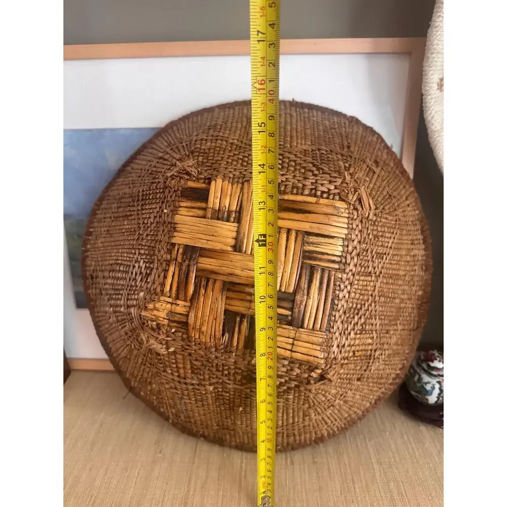 Vintage Handwoven Primitive African Tonga Basket with Crown Base 16”